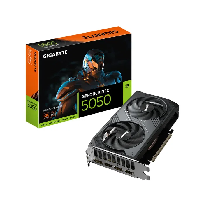 Gigabyte GeForce RTX 5050 WINDFORCE OC 8G Tarjeta Gráfica - 8GB GDDR6 128-bit, Overclock, NVIDIA Blackwell, Refrigeración 2x Ventiladores, PCIe 5.0, HDMI 2.1b, DisplayPort 2.1b
