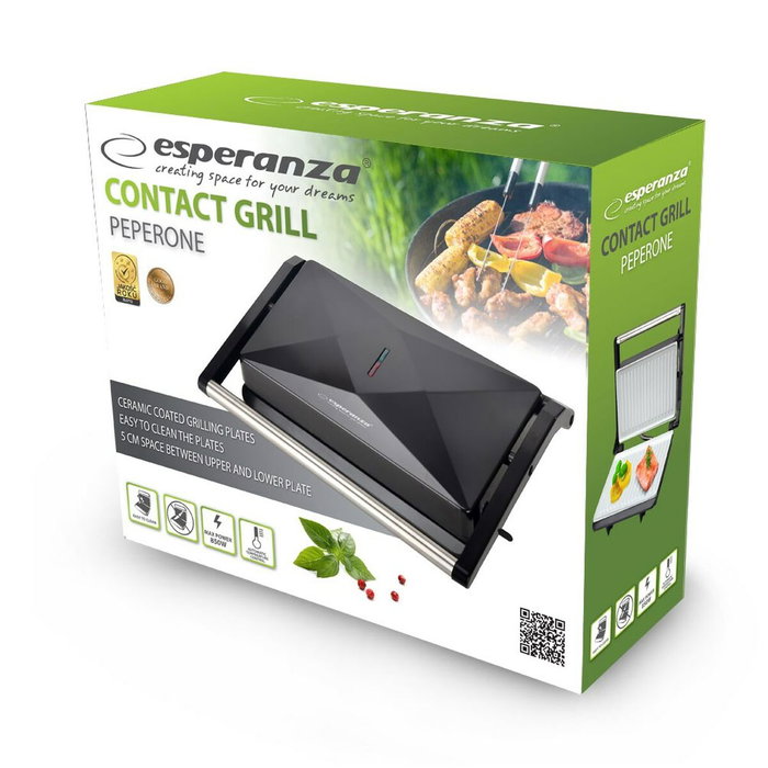 ESPERANZA Grill eléctrico 850W con placa cerámica