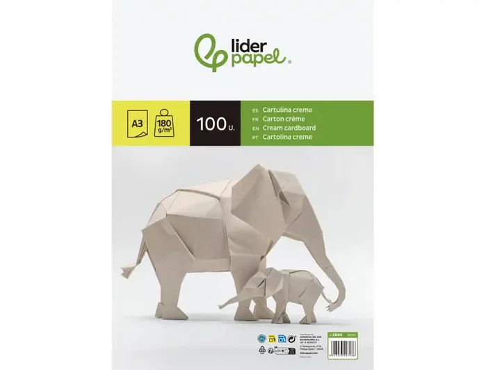 Liderpapel Cartulina A3 180g/m2 Crema Paquete de 100 Hojas