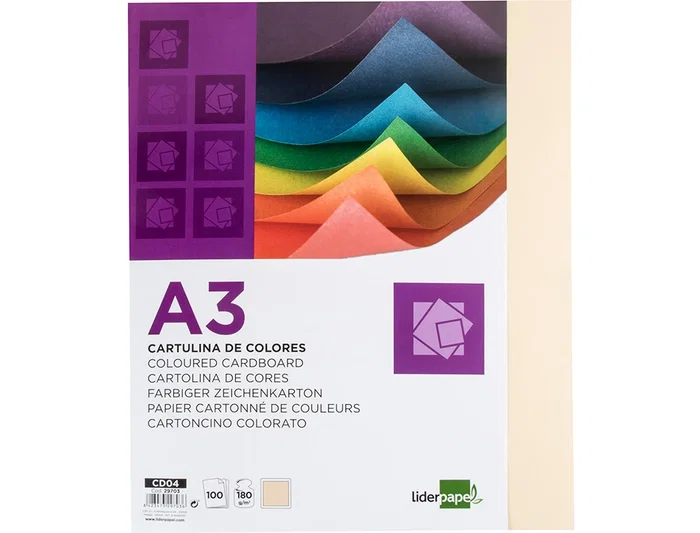 Liderpapel Cartulina A3 180g/m2 Crema Paquete de 100 Hojas
