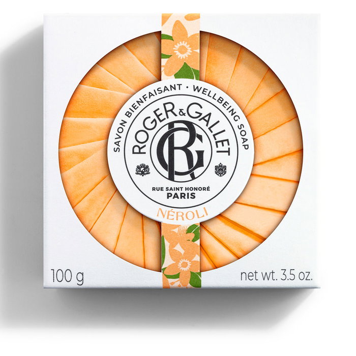 Roger & Gallet Jabón Perfumado Néroli 100 g, Notas Florales de Flor del Naranjo, Pastilla Redonda Iconica para Baño
