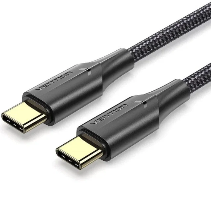 Vention TAUBD Cable USB 2.0 Tipo-C Macho a Tipo-C Macho, 3A 60W, 480 Mbps, Resistente Trenzado Nylon, Negro 50 cm
