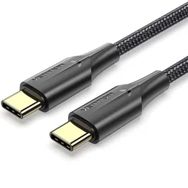Vention TAUBD Cable USB 2.0 Tipo-C Macho a Tipo-C Macho, 3A 60W, 480 Mbps, Resistente Trenzado Nylon, Negro 50 cm