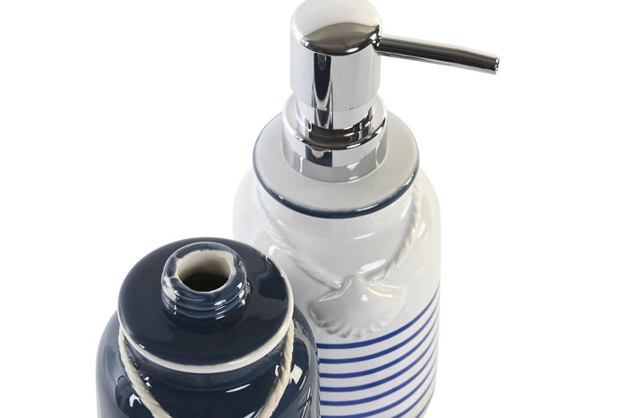 DKD Home Decor Dosificador Atlantico Blanco Azul Marino Gres 9 x 18 x 7 cm (4 Unidades)