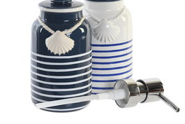DKD Home Decor Dosificador Atlantico Blanco Azul Marino Gres 9 x 18 x 7 cm (4 Unidades)