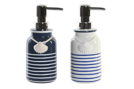 DKD Home Decor Dosificador de Gres Surtido 2 Piezas Blanco y Azul Marino