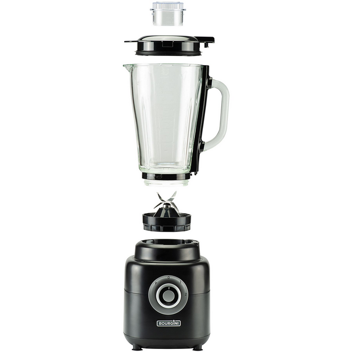 Bourgini Powerblender Licuadora de Vaso 1.7 L, 1000W, 4 Programas, Pica Hielo, con Jarra de Cristal y Botella Deportiva 750ml