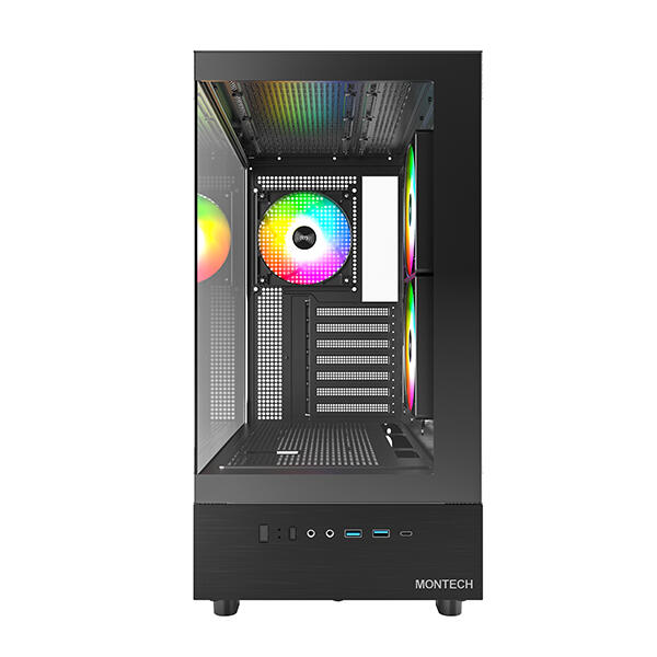 Montech XR - Torre para PC ATX, Micro ATX, Mini-ITX Negro con Iluminación, Filtro Antipolvo, Ventiladores 2x120mm y Soporte para Gráficas hasta 42 cm
