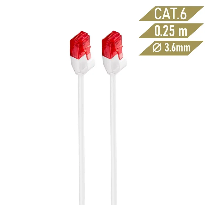 Ewent IM1035 Cable de Red Cat.6 U/UTP Slim 0.25 m Blanco - Cable Ethernet con Conectores RJ45 Chapados en Oro, 100% Cobre, AWG30/7, Admite PoE