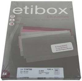 Etiquetas Adh.Impr. A4 Blanca Caja 100H C.Rectos 70X35 Mm 2.400 Uds.