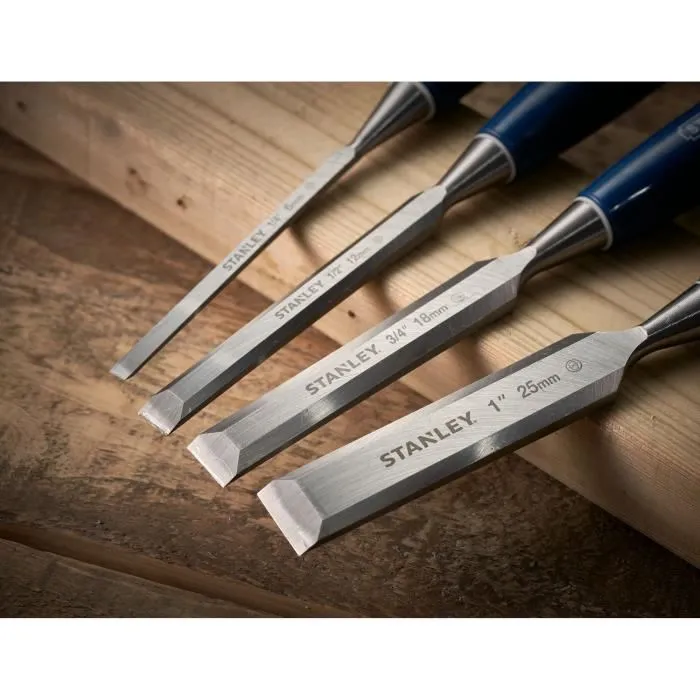 Stanley Cinceles de Madera 4 ABS, Set de 4 Piezas con Mango de Polipropileno, Incluye Aceite y Piedra Stanley Cinceles de Madera 4 ABS, Set de 4 Piezas con Mango de Polipropileno, Incluye Aceite y Piedra