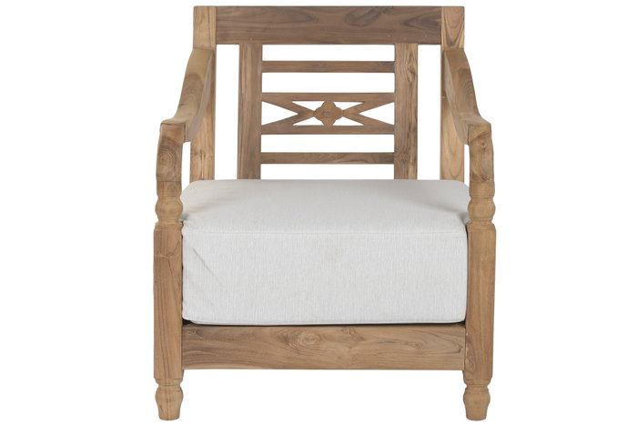 DKD Home Decor Sillón de Teca con Cojín Natural/Beige