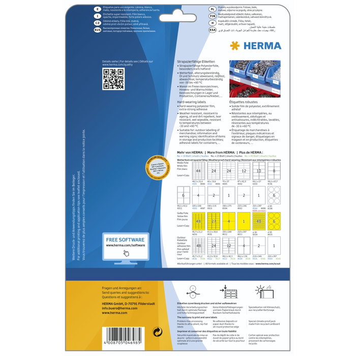 HERMA Etiquetas resistentes de lámina blanca A4 210x297 mm 25 unidades HERMA Etiquetas resistentes de lámina blanca A4 210x297 mm 25 unidades