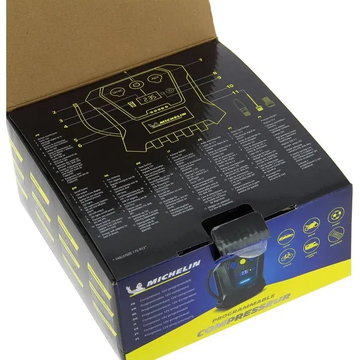 Michelin Compresor programable digital 12V 7 bar con manómetro digital y toma USB/LED