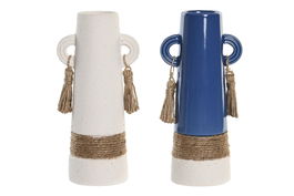 DKD Home Decor Jarrón Atlántico Blanco Azul Marino Cerámica 7 x 20 x 9.5 cm (2 Unidades)