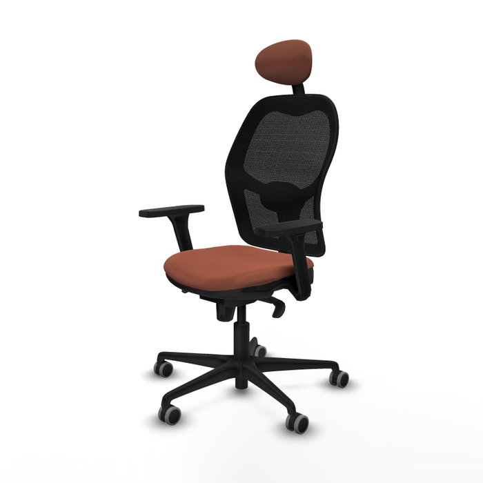 PIQUERAS Y CRESPO Silla de oficina Jorquera con mecanismo sincro, tela marrón y malla negra PIQUERAS Y CRESPO Silla de oficina Jorquera con mecanismo sincro, tela marrón y malla negra