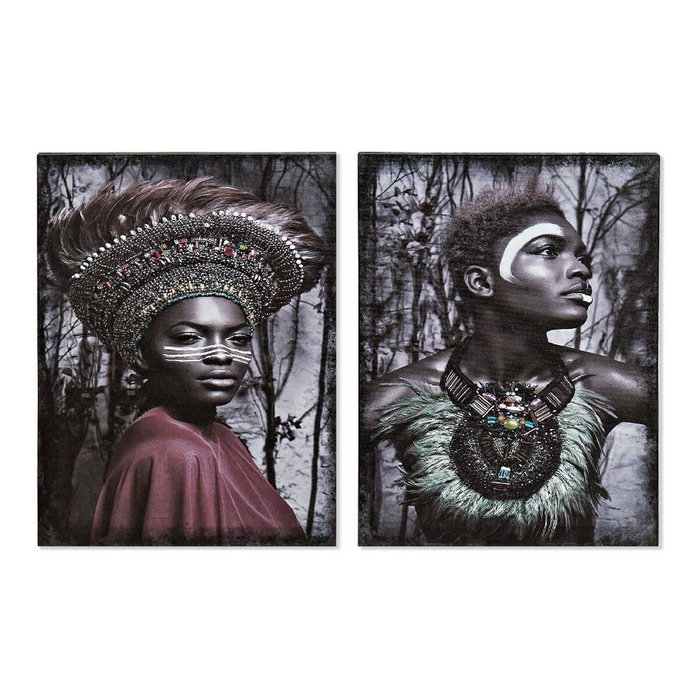 DKD Home Decor Set de 2 Cuadros Lienzo MDF Africana 30x40 cm