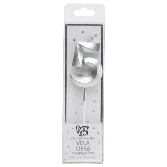 Party Time Vela Aniversario Cifra 5 Plata