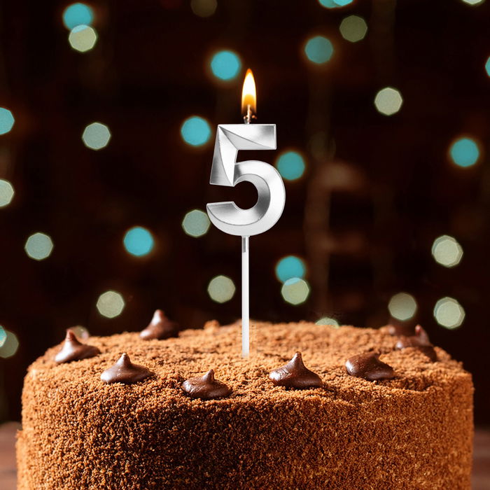 Party Time Vela Aniversario Cifra 5 Plata