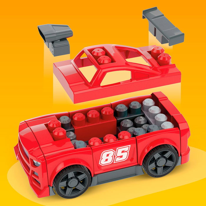 MEGA BLOKS Coche de Carreras Build & Go, Set de Construcción 3 en 1 con 26 Bloques, Idioma Español, Juguete para Niños de 2 Años o Más