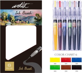 ARTIST BY ALEX BOG Estuche de 6 pinceles de tinta acuarelables colores surtidos