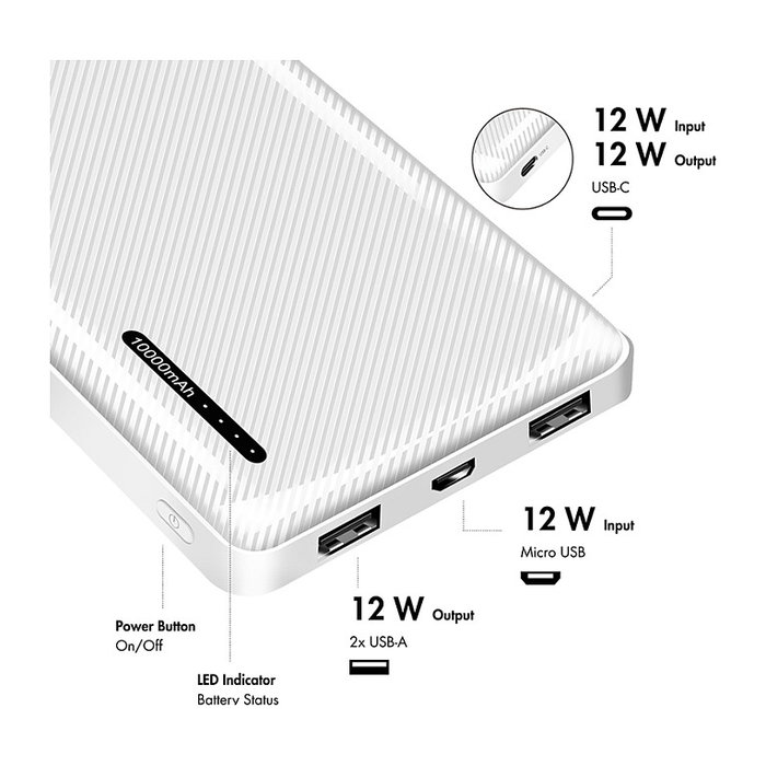 LogiLink Power Bank 10000mAh con 1x USB-C y 2x USB-A, Blanco