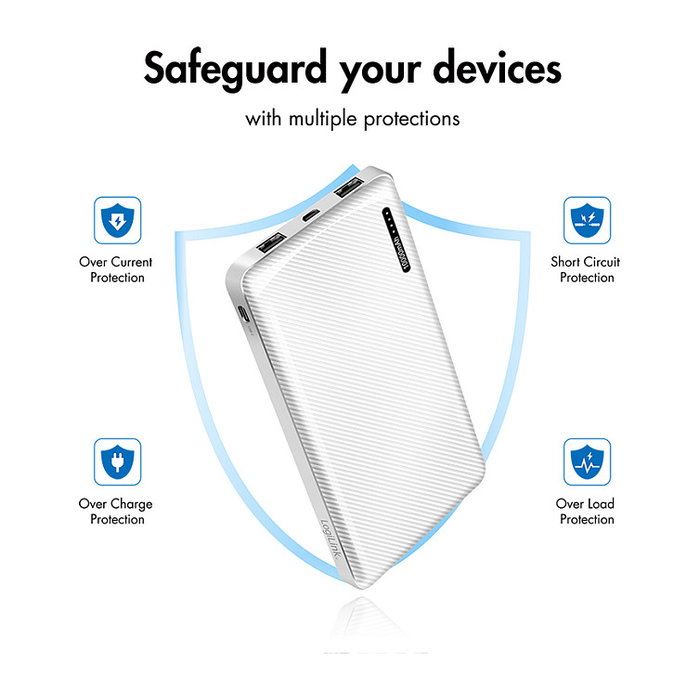 LogiLink Power Bank 10000mAh con 1x USB-C y 2x USB-A, Blanco
