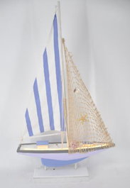 DKD Home Decor Figura de Barco Azul y Blanco con LED