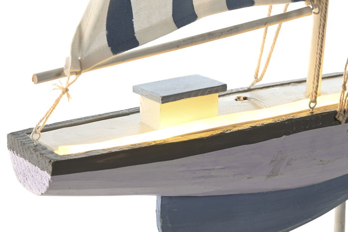 DKD Home Decor Figura de Barco Azul y Blanco con LED