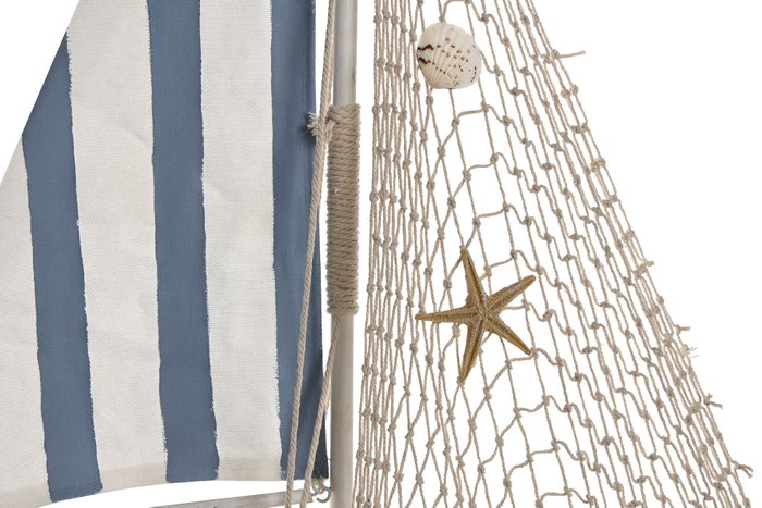 DKD Home Decor Figura de Barco Azul y Blanco con LED