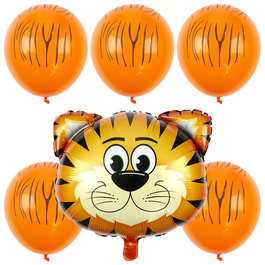 Party Time Juego De 6 Globos Sabana Cebra Tigre Diámetro 45 cm
