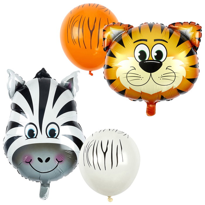Party Time Juego De 6 Globos Sabana Cebra Tigre Diámetro 45 cm
