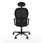 Silla de oficina Jorquera con mecanismo Sincro tapizada con Tela color Verde y malla color Negro. Equipada con lumbar 1D, Brazos 1D, Cabecero Fijo y Ruedas 65mm nailon
