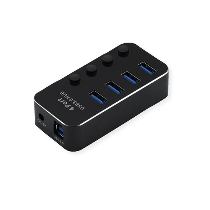 ROLINE Hub USB 3.2 Gen 1 para Notebook 14.02.5056, 4 Puertos Tipo A conmutables, Negro Aluminio