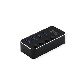 ROLINE Hub USB 3.2 Gen 1 para Notebook 14.02.5056, 4 Puertos Tipo A conmutables, Negro Aluminio