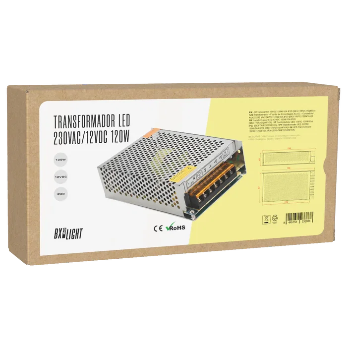 BX3 LIGHT Fuente Alimentación AC/DC Convertidor Transformador 230VAC a 12VDC 120W 10A IP20 BX3-TRIP25120W10A para Tiras LED Iluminación