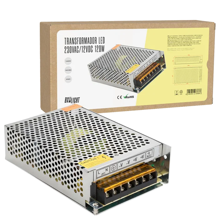 BX3 LIGHT Fuente Alimentación AC/DC Convertidor Transformador 230VAC a 12VDC 120W 10A IP20 BX3-TRIP25120W10A para Tiras LED Iluminación BX3 LIGHT Fuente Alimentación AC/DC Convertidor Transformador 230VAC a 12VDC 120W 10A IP20 BX3-TRIP25120W10A para Tiras LED Iluminación
