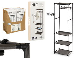 Kipit Armario Organizador Percha Metal y Tela Negro 51x2.5x7 cm con 6 Estantes y 1 Percha Adicional (Set de 6)