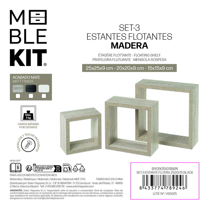 Moblekit Set de 3 Estantes ISAR Black