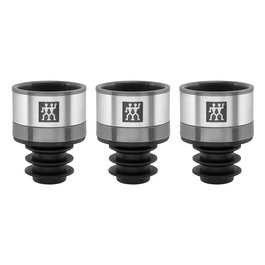 Zwilling Fresh&Save Vakuum 3-tlg. Tapón al Vacío para Vino, Color Gris, de Plástico, Silicona y Acero Inoxidable, Apto para Lavavajillas