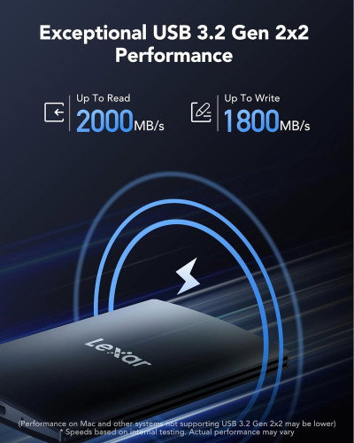 Lexar SSD externo portátil 1TB USB 3.2 Gen2x2 2000MB/s lectura 1800MB/s escritura
