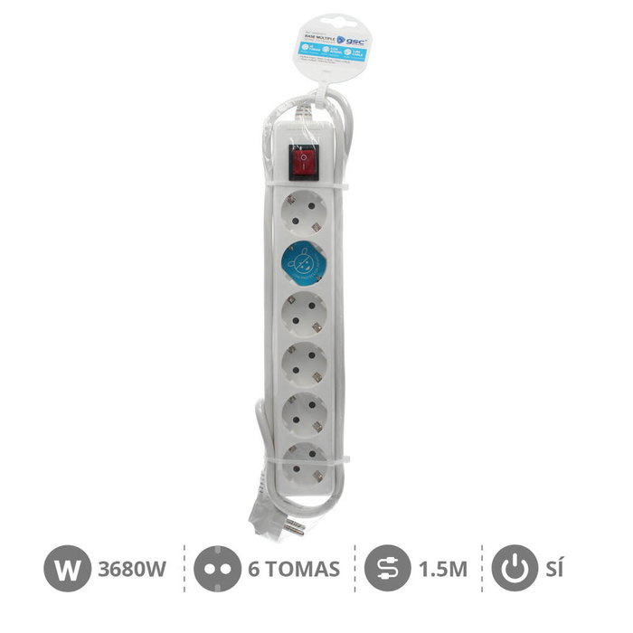 GSC Evolution Base múltiple Serie Estándar 6T con interruptor, 1,5M, Blanco