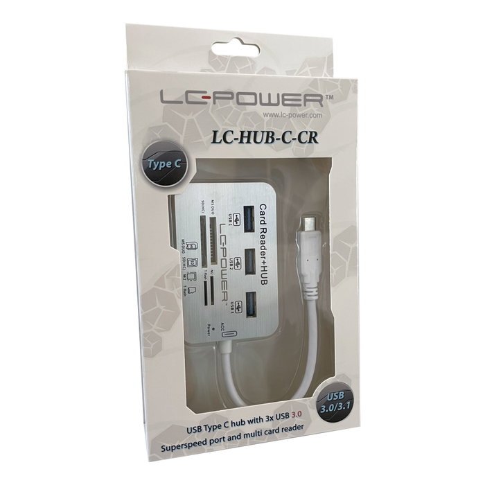 LC-Power LC-HUB-C-CR Hub USB Type-C con 3 puertos USB 3.0 y lector de tarjetas