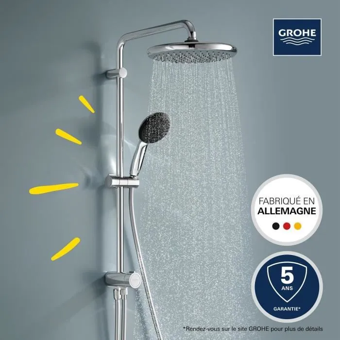 Grohe 26680001 Columna de ducha con desviador manual, Ahorro de agua, Cromo
