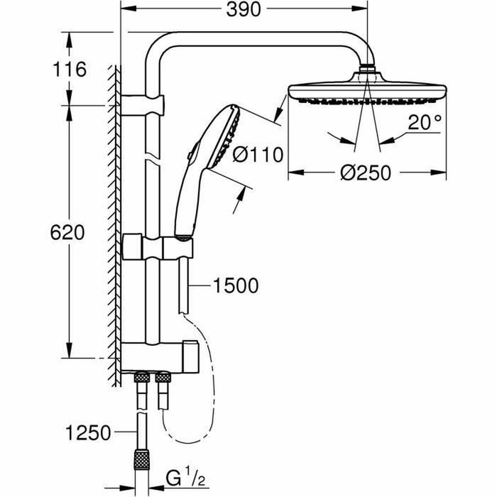 Grohe Vitalio Start System 250 Columna de ducha con desviador manual - Cromo - 26680001 Grohe Vitalio Start System 250 Columna de ducha con desviador manual - Cromo - 26680001