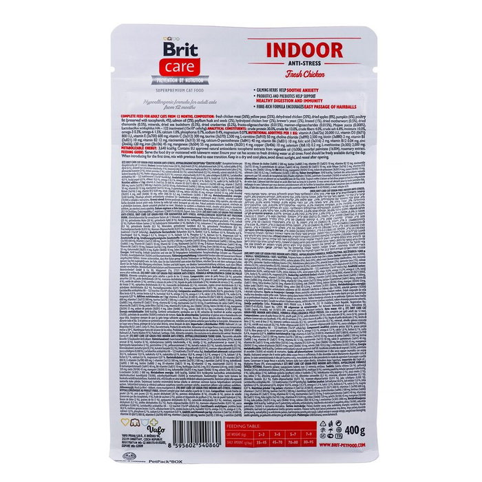 Brit Care Grain Free Indoor Anti-Stress Gato Adulto 400g Brit Care Grain Free Indoor Anti-Stress Gato Adulto 400g