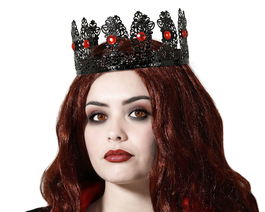 Tiara Negra Decorada Con Rojos Para Reina De Corazones Elegante Accesorio para Disfraces y Fiestas Temáticas