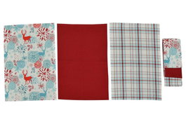 DKD Home Decor Paño de Cocina Navidad Moderna Azul Celeste Rojo 60 x 40 x 0.5 cm Set de 3 Algodón (12 Unidades)