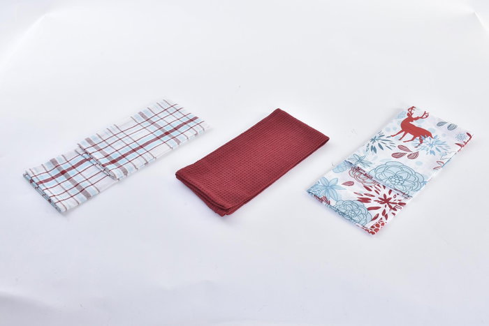 DKD Home Decor Paño de Cocina Navidad Moderna Azul Celeste Rojo 60 x 40 x 0.5 cm Set de 3 Algodón (12 Unidades)