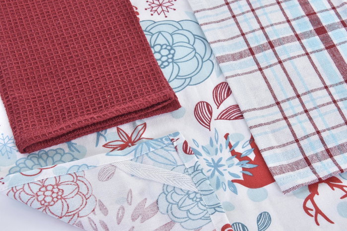 DKD Home Decor Paño de Cocina Navidad Moderna Azul Celeste Rojo 60 x 40 x 0.5 cm Set de 3 Algodón (12 Unidades)